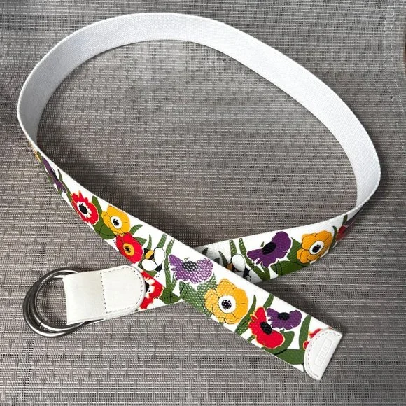 Relic Floral Belt White Multi 70s Vibe 42.5 in Silver Tone Buckle Bumblebee Boho - Picture 1 of 6